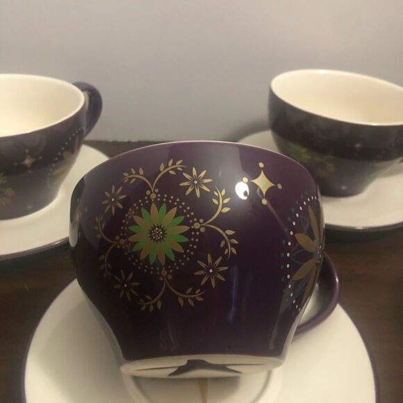 Starbucks Holiday 2006 Coffee Set Of 4 Plum Purple White Cup Saucer Mug - Picture 4 of 9